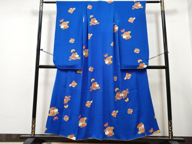 平和屋着物∵女の子　十三参り　子供　祝着　舞蝶鞠花文　金彩　鬼しぼ縮緬　逸品　DABE7438ma