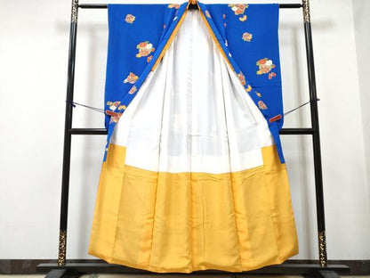 平和屋着物∵女の子　十三参り　子供　祝着　舞蝶鞠花文　金彩　鬼しぼ縮緬　逸品　DABE7438ma