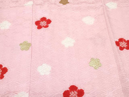 平和屋着物[]七五三　女の子　７歳　祝着　四つ身　絞り　舞花文　金彩　逸品　DABE7439ma