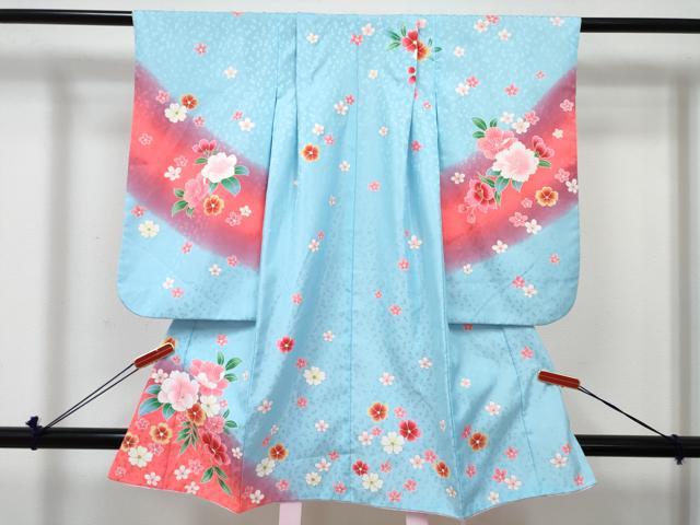 平和屋着物[]七五三　女の子　３歳　祝着　三つ身　被布セット　牡丹花文　暈し染め　金彩　DABE7441ma