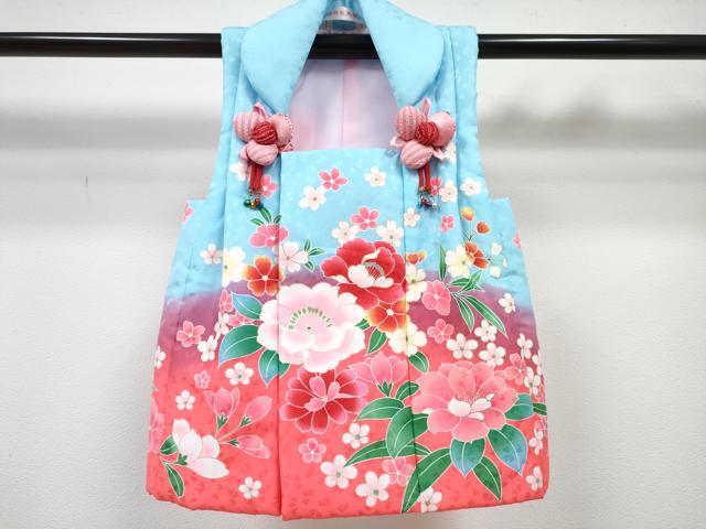 平和屋着物[]七五三　女の子　３歳　祝着　三つ身　被布セット　牡丹花文　暈し染め　金彩　DABE7441ma