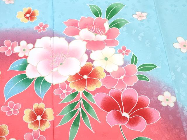 平和屋着物[]七五三　女の子　３歳　祝着　三つ身　被布セット　牡丹花文　暈し染め　金彩　DABE7441ma