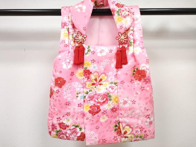平和屋着物[]七五三　女の子　３歳　祝着　三つ身　被布セット　草花文　暈し染め　金彩　洗える着物　DABE7442ma