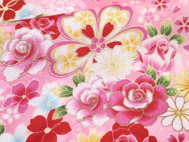 平和屋着物[]七五三　女の子　３歳　祝着　三つ身　被布セット　草花文　暈し染め　金彩　洗える着物　DABE7442ma