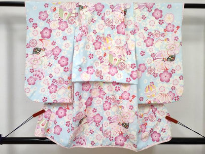 平和屋着物[]七五三　女の子　３歳　祝着　三つ身　被布セット　花兎　動物花文　DABE7443ma
