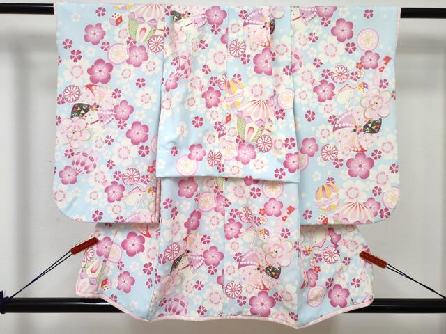 平和屋着物[]七五三　女の子　３歳　祝着　三つ身　被布セット　花兎　動物花文　DABE7443ma