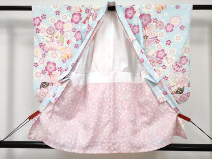 平和屋着物[]七五三　女の子　３歳　祝着　三つ身　被布セット　花兎　動物花文　DABE7443ma