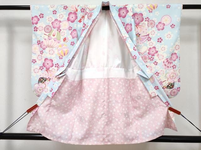 平和屋着物[]七五三　女の子　３歳　祝着　三つ身　被布セット　花兎　動物花文　DABE7443ma