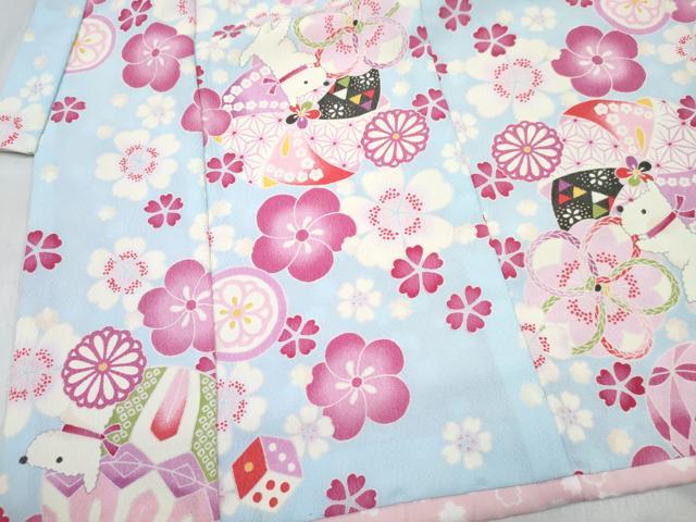 平和屋着物[]七五三　女の子　３歳　祝着　三つ身　被布セット　花兎　動物花文　DABE7443ma