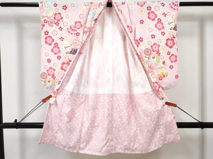 平和屋着物[]七五三　女の子　３歳　祝着　三つ身　被布セット　花兎　動物花文　DABE7444ma
