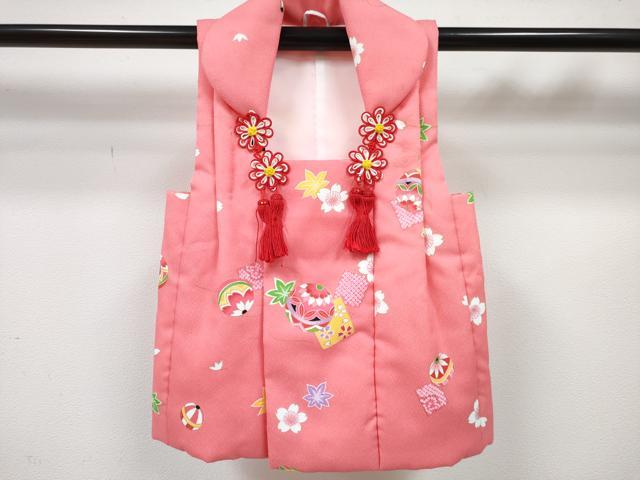 平和屋着物[]七五三　女の子　３歳　祝着　三つ身　被布セット　色紙鞠花文　金彩　DABE7445ma