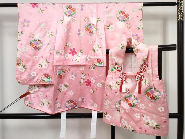 平和屋着物[]七五三　女の子　３歳　祝着　三つ身　被布セット　舞桜文　暈し染め　逸品　DABE7446ma