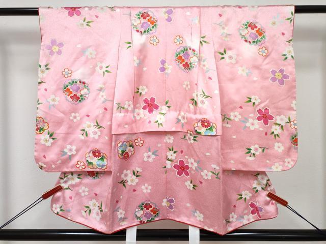 平和屋着物[]七五三　女の子　３歳　祝着　三つ身　被布セット　舞桜文　暈し染め　逸品　DABE7446ma