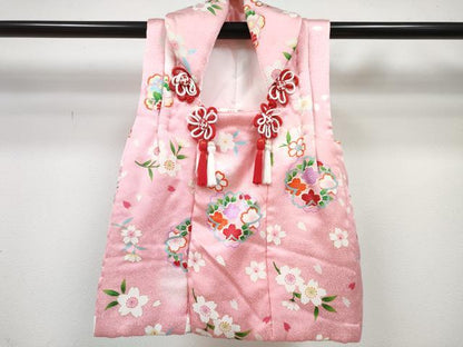 平和屋着物[]七五三　女の子　３歳　祝着　三つ身　被布セット　舞桜文　暈し染め　逸品　DABE7446ma
