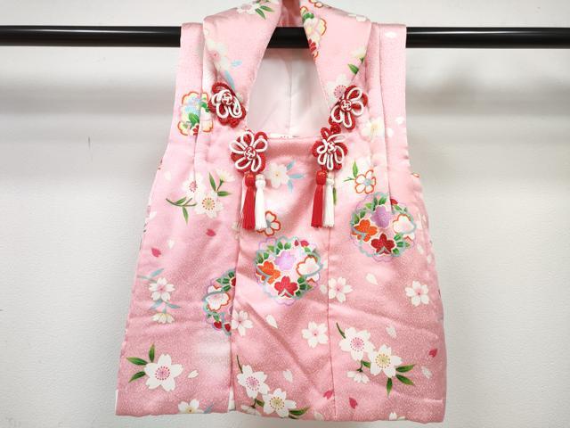 平和屋着物[]七五三　女の子　３歳　祝着　三つ身　被布セット　舞桜文　暈し染め　逸品　DABE7446ma