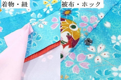 平和屋着物[]七五三　女の子　３歳　祝着　三つ身　被布セット　鞠花文　暈し染め　金彩　洗える着物　DABE7448ma