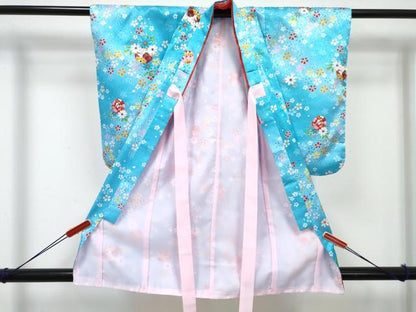 平和屋着物[]七五三　女の子　３歳　祝着　三つ身　被布セット　鞠花文　暈し染め　金彩　洗える着物　DABE7448ma
