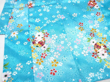 平和屋着物[]七五三　女の子　３歳　祝着　三つ身　被布セット　鞠花文　暈し染め　金彩　洗える着物　DABE7448ma