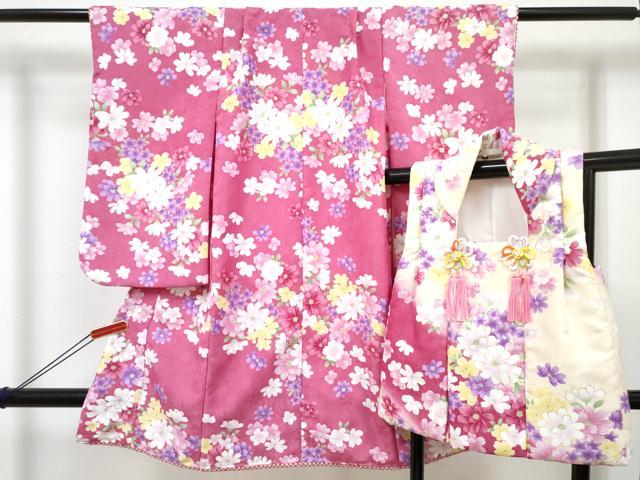 平和屋着物[]七五三　女の子　３歳　祝着　三つ身　被布セット　舞花文　金彩　DABE7450ma