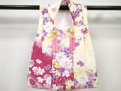平和屋着物[]七五三　女の子　３歳　祝着　三つ身　被布セット　舞花文　金彩　DABE7450ma