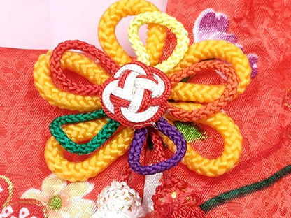 平和屋着物[]七五三　女の子　３歳　祝着　三つ身　被布セット　鞠花蝶文　金彩　洗える着物　DABE7451ma