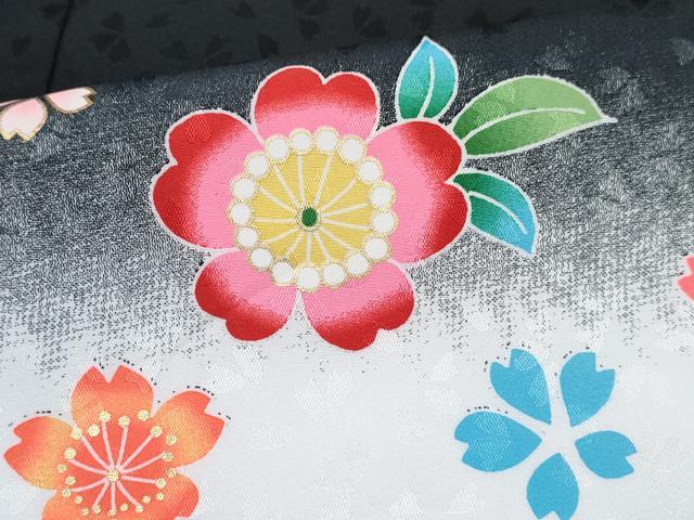 平和屋着物[]七五三　女の子　３歳　祝着　三つ身　被布セット　舞桜文　黒地　暈し染め　金彩　DABE7453ma