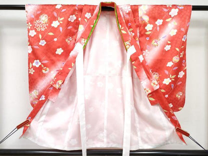 平和屋着物[]七五三　女の子　３歳　祝着　三つ身　被布セット　鈴花文　暈し染め　金彩　DABE7454ma
