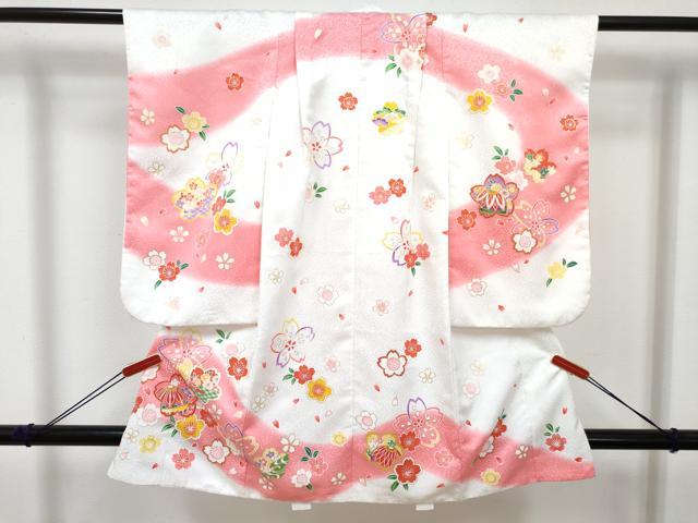 平和屋着物[]七五三　女の子　３歳　祝着　三つ身　被布セット　舞桜文　暈し染め　金彩　DABE7455ma