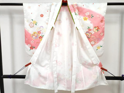平和屋着物[]七五三　女の子　３歳　祝着　三つ身　被布セット　舞桜文　暈し染め　金彩　DABE7455ma
