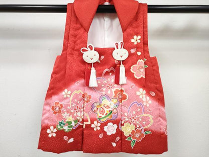 平和屋着物[]七五三　女の子　３歳　祝着　三つ身　被布セット　舞桜文　暈し染め　金彩　DABE7455ma