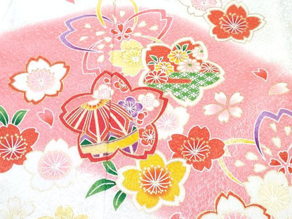 平和屋着物[]七五三　女の子　３歳　祝着　三つ身　被布セット　舞桜文　暈し染め　金彩　DABE7455ma