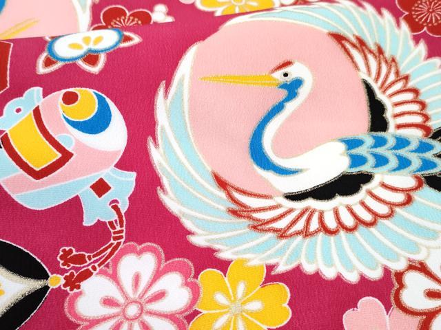 平和屋着物[]七五三　女の子　３歳　祝着　三つ身　被布セット　飛鶴吉祥文　金彩　洗える着物　DABE7456ma