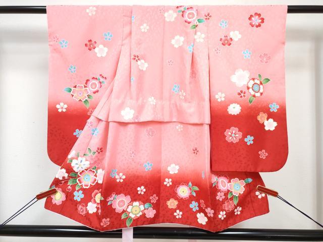 平和屋着物[]七五三　女の子　３歳　祝着　三つ身　被布セット　舞桜文　暈し染め　金彩　DABE7457ma