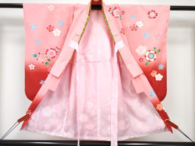 平和屋着物[]七五三　女の子　３歳　祝着　三つ身　被布セット　舞桜文　暈し染め　金彩　DABE7457ma