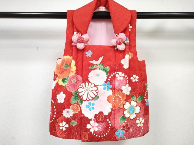 平和屋着物[]七五三　女の子　３歳　祝着　三つ身　被布セット　舞桜文　暈し染め　金彩　DABE7457ma