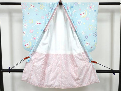 平和屋着物[]七五三　女の子　３歳　祝着　三つ身　被布セット　花兎　動物花文　DABE7458ma