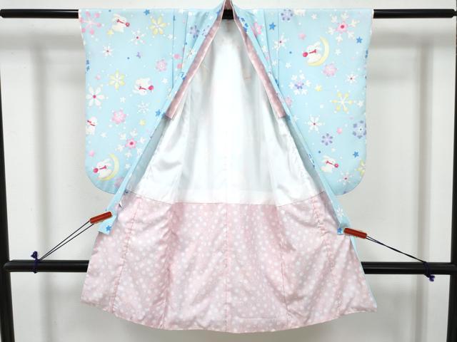平和屋着物[]七五三　女の子　３歳　祝着　三つ身　被布セット　花兎　動物花文　DABE7458ma