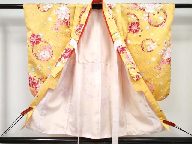 平和屋着物[]七五三　女の子　３歳　祝着　三つ身　被布セット　花丸文　暈し染め　金彩　洗える着物　DABE7459ma