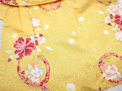 平和屋着物[]七五三　女の子　３歳　祝着　三つ身　被布セット　花丸文　暈し染め　金彩　洗える着物　DABE7459ma