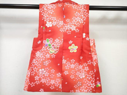 平和屋着物[]七五三　女の子　子供　被布　糸車文　暈し染め　金彩　DABE7464ma