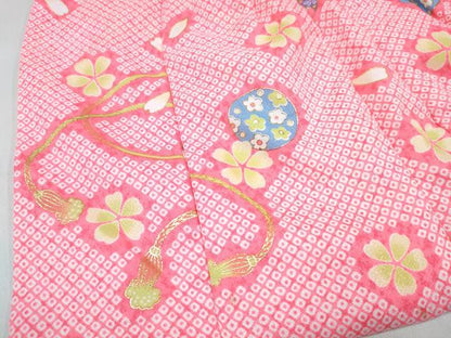 平和屋着物[]七五三　女の子　子供　被布　櫛　花丸文　金彩　DABE7464ma