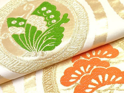 平和屋着物[]女の子　子供　全通柄袋帯　立涌　舞蝶菊松丸文　金糸　逸品　DABE7468ma