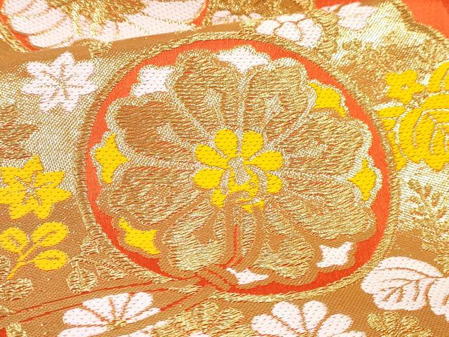 平和屋着物[]女の子　子供　全通柄袋帯　飛鶴花絵皿文　金糸　逸品　DABE7471ma