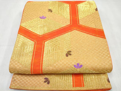 平和屋着物[]女の子　子供　全通柄袋帯　亀甲松葉文　金糸　逸品　DABE7478ma
