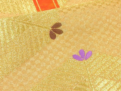 平和屋着物[]女の子　子供　全通柄袋帯　亀甲松葉文　金糸　逸品　DABE7478ma