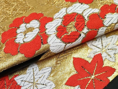 平和屋着物[]女の子　子供　全通柄袋帯　エ霞花文　黒地　金糸　逸品　DABE7479ma