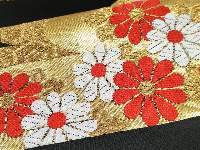 平和屋着物[]女の子　子供　全通柄袋帯　エ霞花文　黒地　金糸　逸品　DABE7479ma