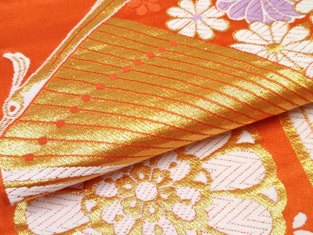 平和屋着物[]女の子　子供　全通柄袋帯　孔雀亀甲花文　金糸　逸品　DABE7482ma