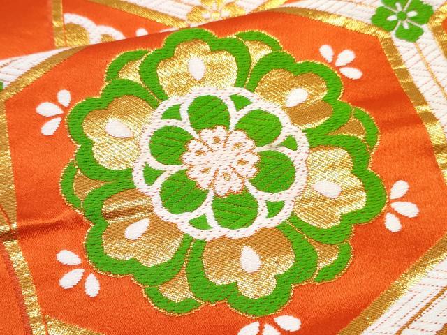平和屋着物[]女の子　子供　全通柄袋帯　孔雀亀甲花文　金糸　逸品　DABE7482ma