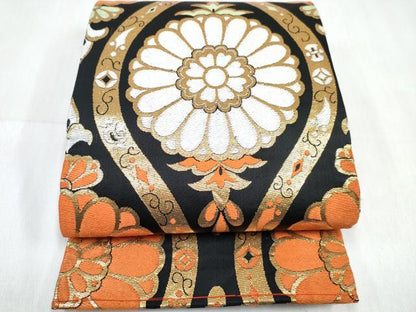 平和屋着物[]女の子　子供　丸帯　立涌花文　黒地　金糸　逸品　DABE7483ma